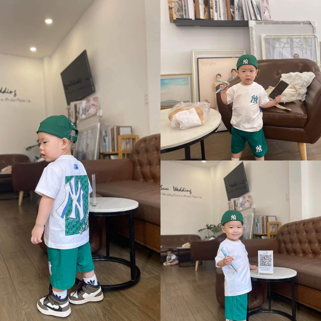 Bộ quần áo MLB NY thể thao Áo trắng Quần xanh cực đáng yêu cho bé trai (10-43kg) SHOP YOIMEE KIDS