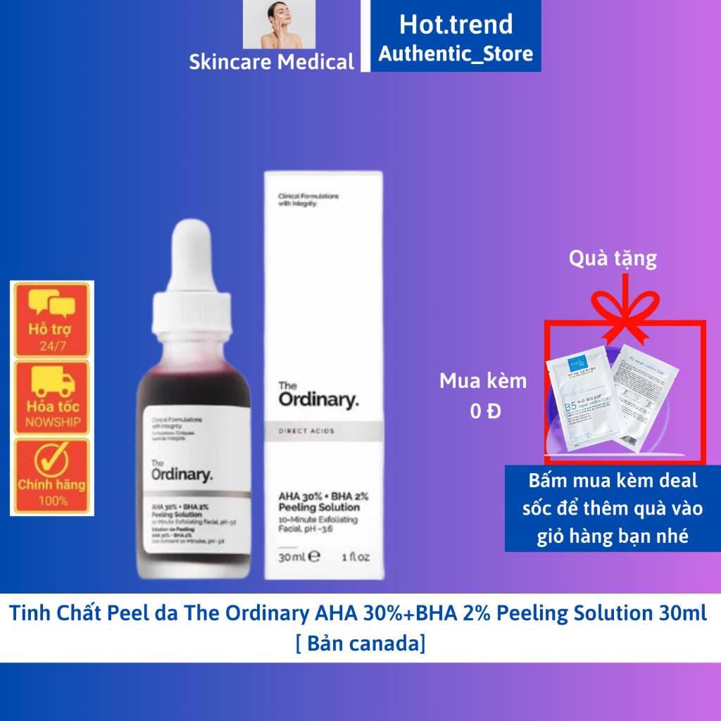 Tinh Chất Peel da The Ordinary AHA 30%+BHA 2% Peeling Solution 30ml [ Chính Hãng ]