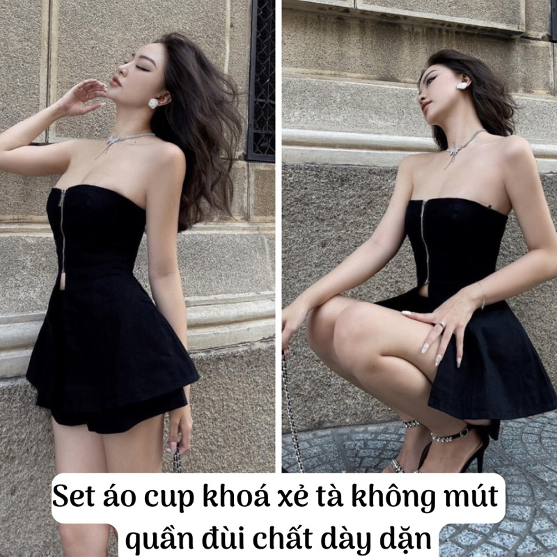 Set đồ nữ 2 món gồm áo kiểu form dài cột dây xẻ tà khoe eo + quần đùi 4 màu xinh xắn