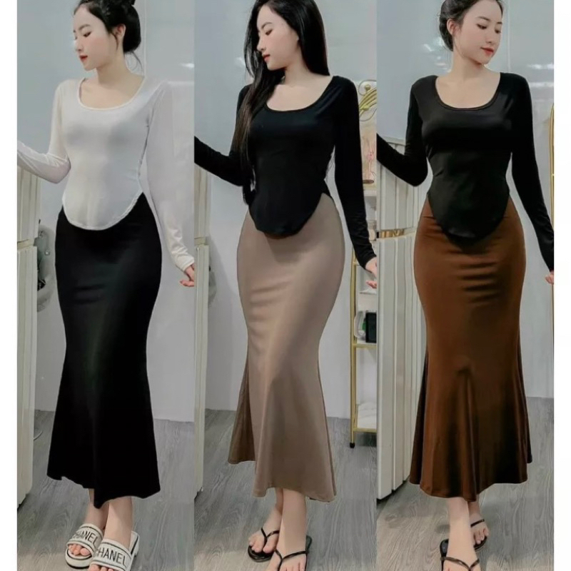 (Hàng sẳn hoả tốc 2h)Sét Váy Áo Tay Dài Vạt Bầu &Chân váy Dài Đuôi Cá Hàng đẹp chuẩn mẫu mặc
