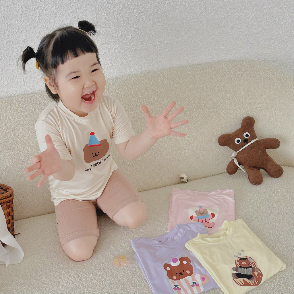 Áo phông trẻ em, áo phông gấu cotton mặc hè cho bé SS23