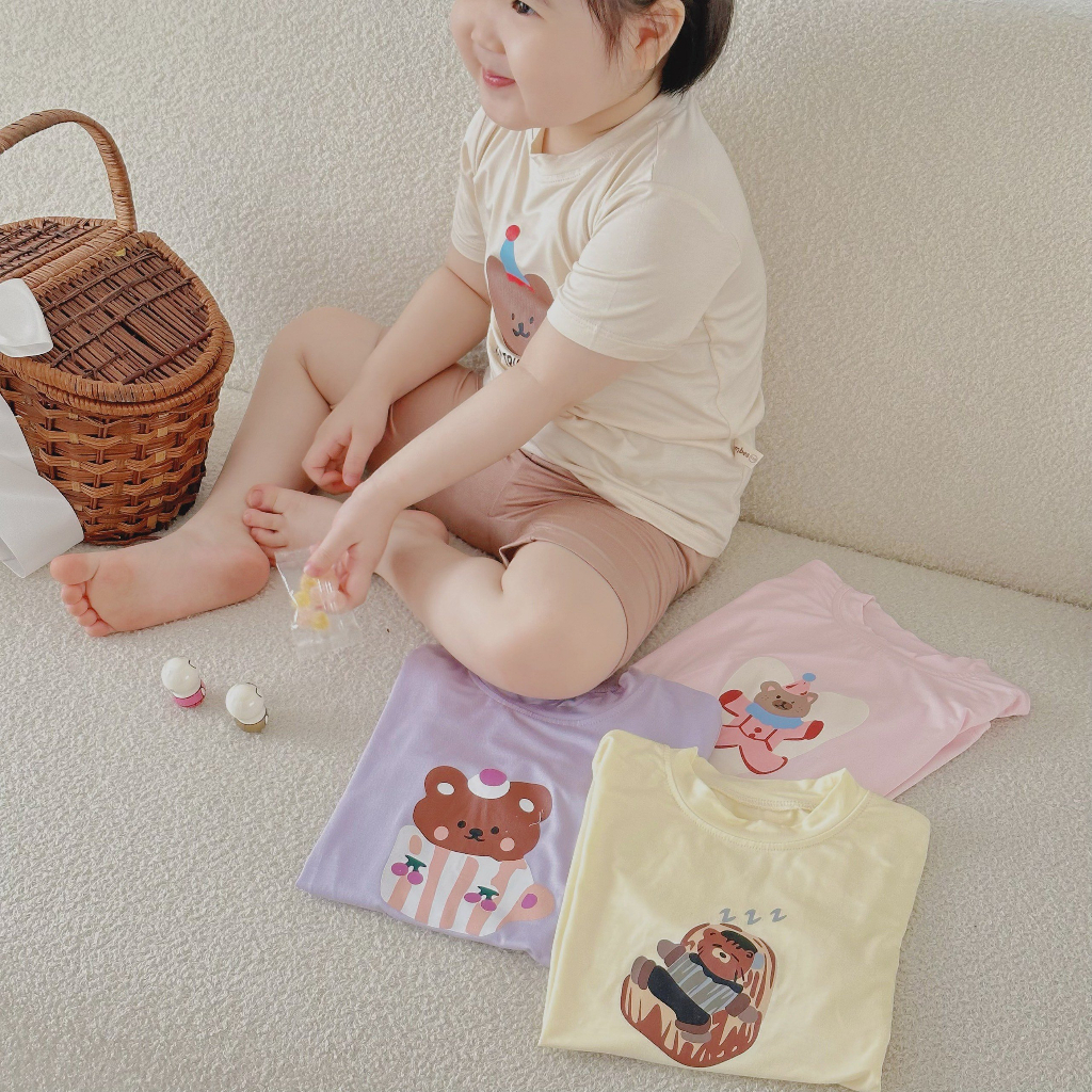 Áo phông trẻ em, áo phông gấu cotton mặc hè cho bé SS23