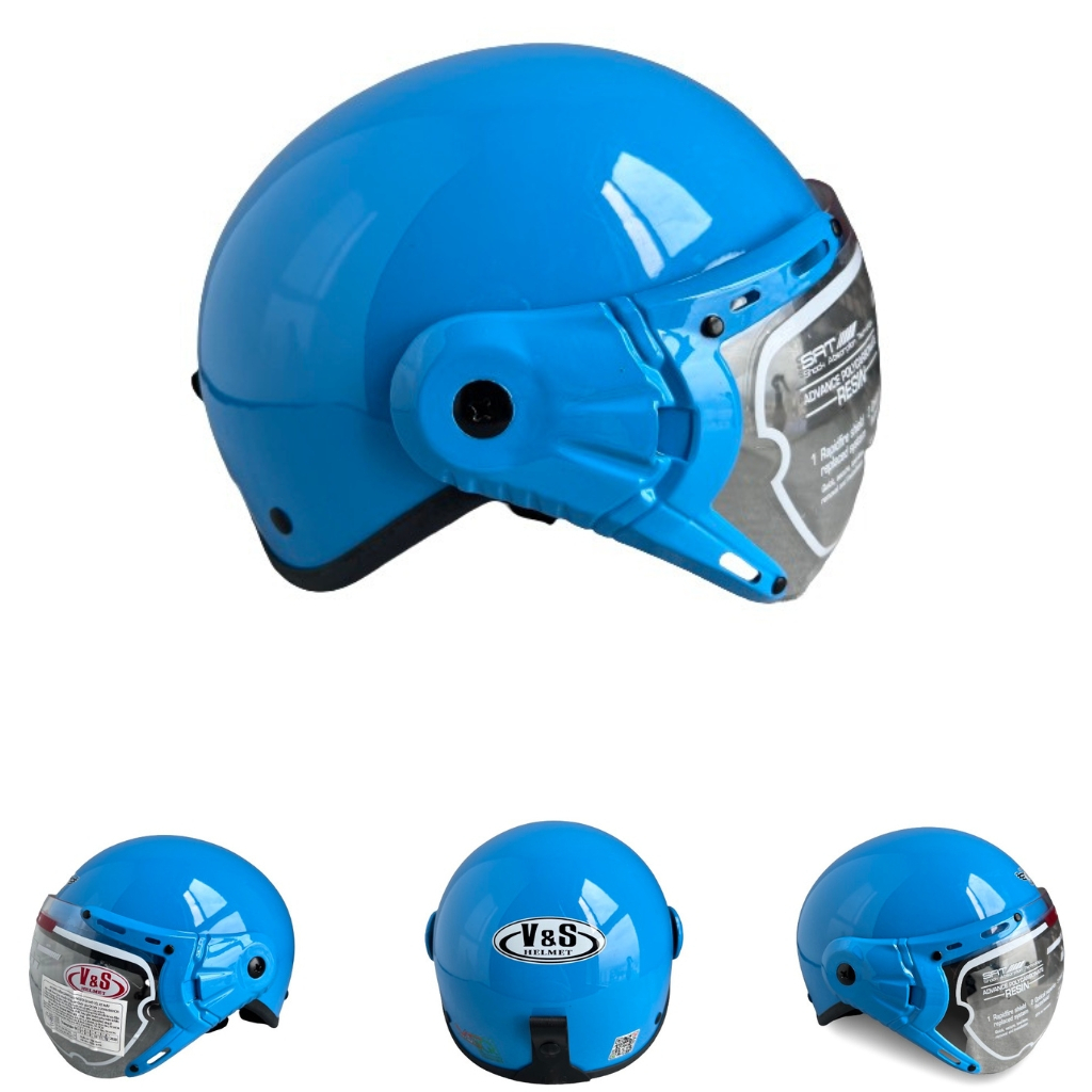 Mũ bảo hiểm có kính V&amp;S Helmet - VS105K - xanh nhạt bóng - Vòng đầu 56-58cm - Hàng chính hãng - Bảo hành 12 tháng