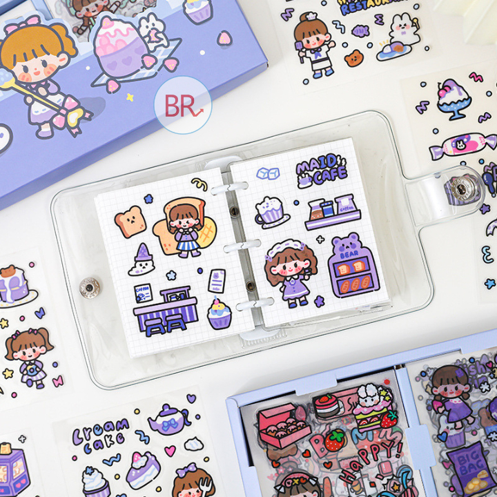 Sỉ 100Tấm Sticker cute, dễ thương trang trí sổ tay, bình nước, kệ để đồ, giá sách- Miếng dán sticker trong suốt 01819