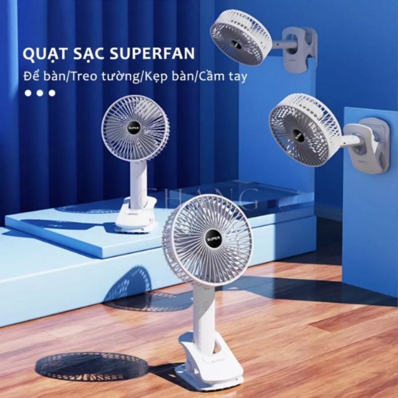 Quạt kẹp bàn tích điện siêu gọn 3 tốc độ xoay 360 độ, quạt mọi nơi, tiện cho bé ra ngoài chơi