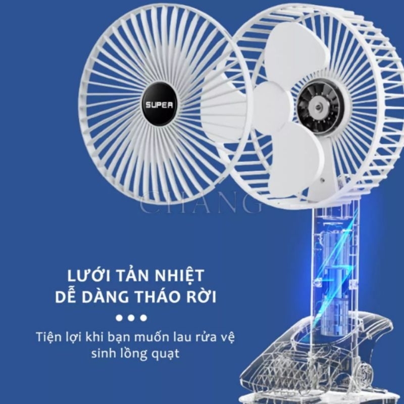 Quạt kẹp bàn tích điện siêu gọn 3 tốc độ xoay 360 độ, quạt mọi nơi, tiện cho bé ra ngoài chơi