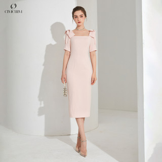 Váy / Đầm Ôm Bút Chì Màu Hồng Pastel Siêu Nịnh Da, Tôn Dáng, Đính Nơ Sang Trọng_Thiết Kế 𝐂𝐈𝐕𝐈𝐂𝐇𝐈𝐕𝐈