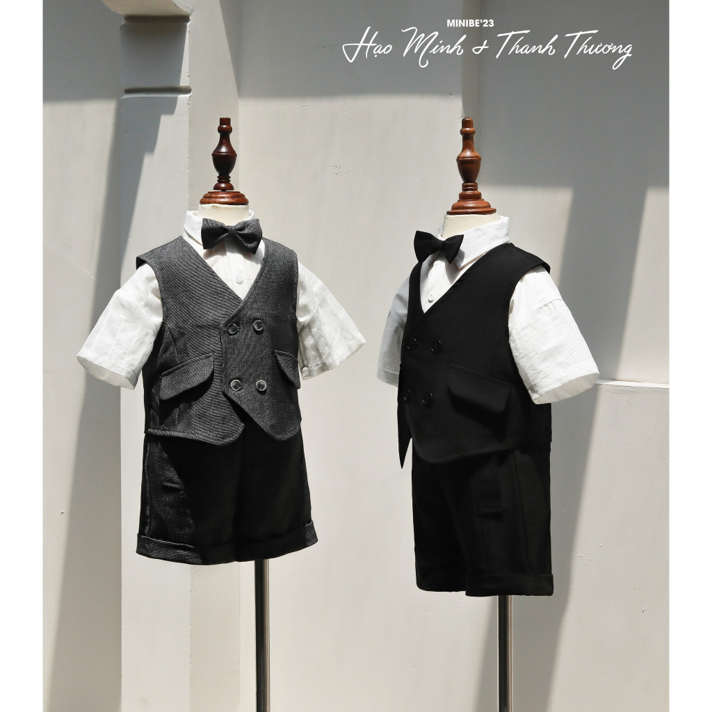 Áo sơ mi cộc tay cổ Đức mặc mùa hè thoáng mát cho bé từ 12m - 6y chất liệu thô cotton vân - Leo Shirt by Minibe