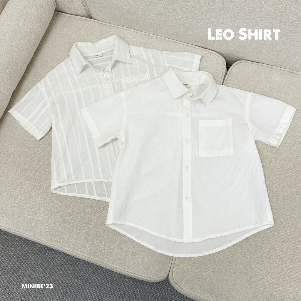 Áo sơ mi cộc tay cổ Đức mặc mùa hè thoáng mát cho bé từ 12m - 6y chất liệu thô cotton vân - Leo Shirt by Minibe