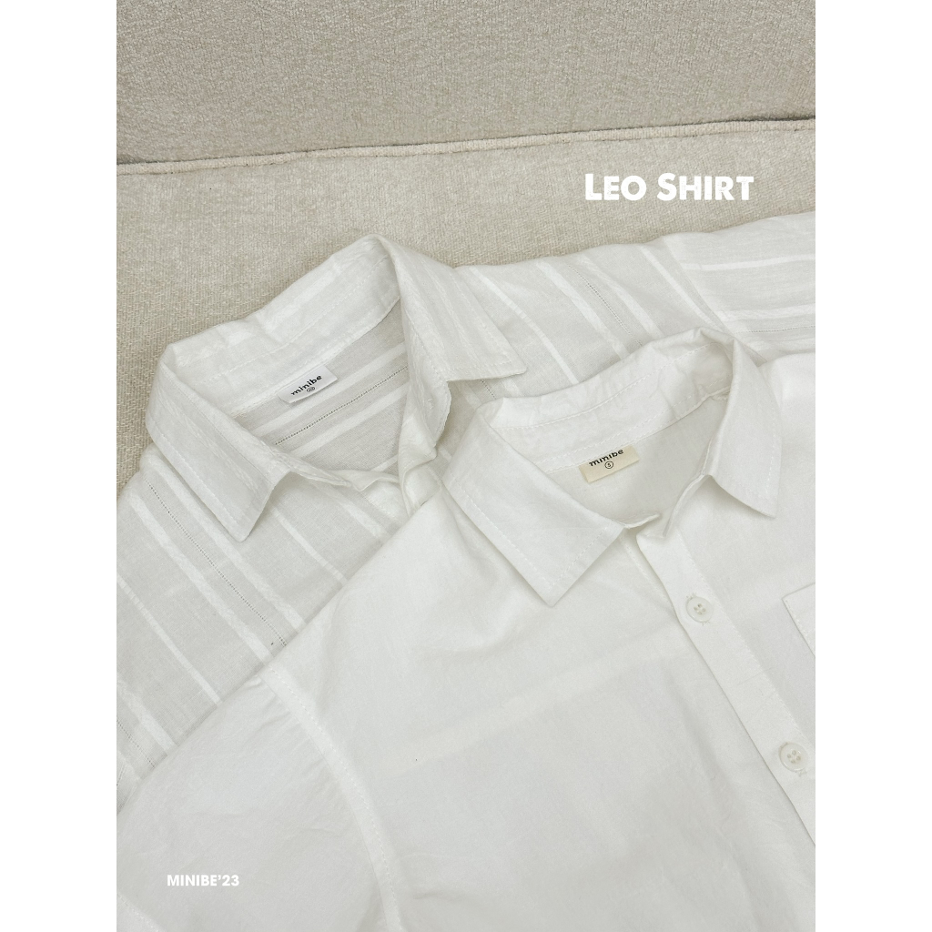 Áo sơ mi cộc tay cổ Đức mặc mùa hè thoáng mát cho bé từ 12m - 6y chất liệu thô cotton vân - Leo Shirt by Minibe