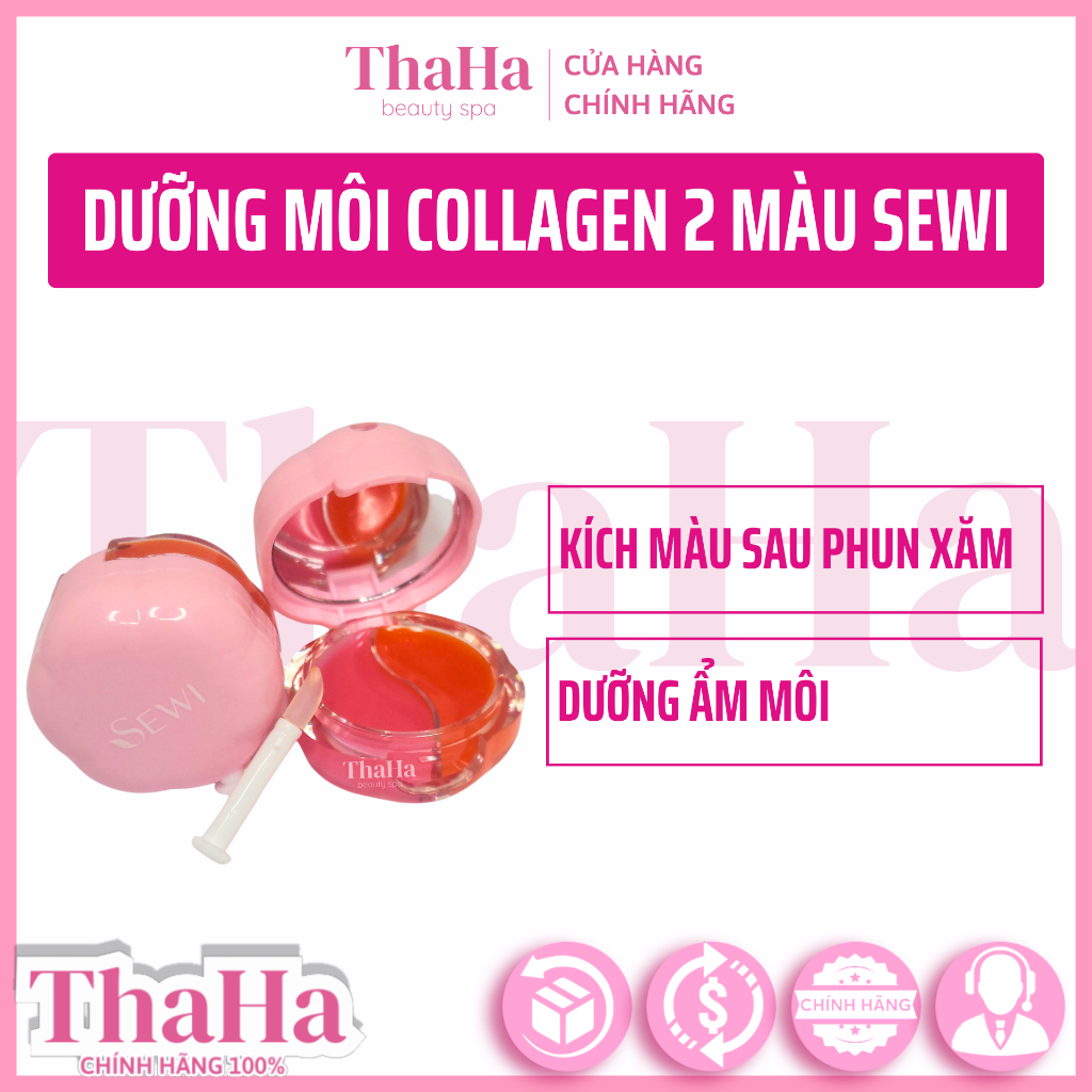 Dưỡng môi collagen 2 màu SEWI có gương soi và cọ, kích màu môi sau phun xăm, dưỡng môi loang, môi khô