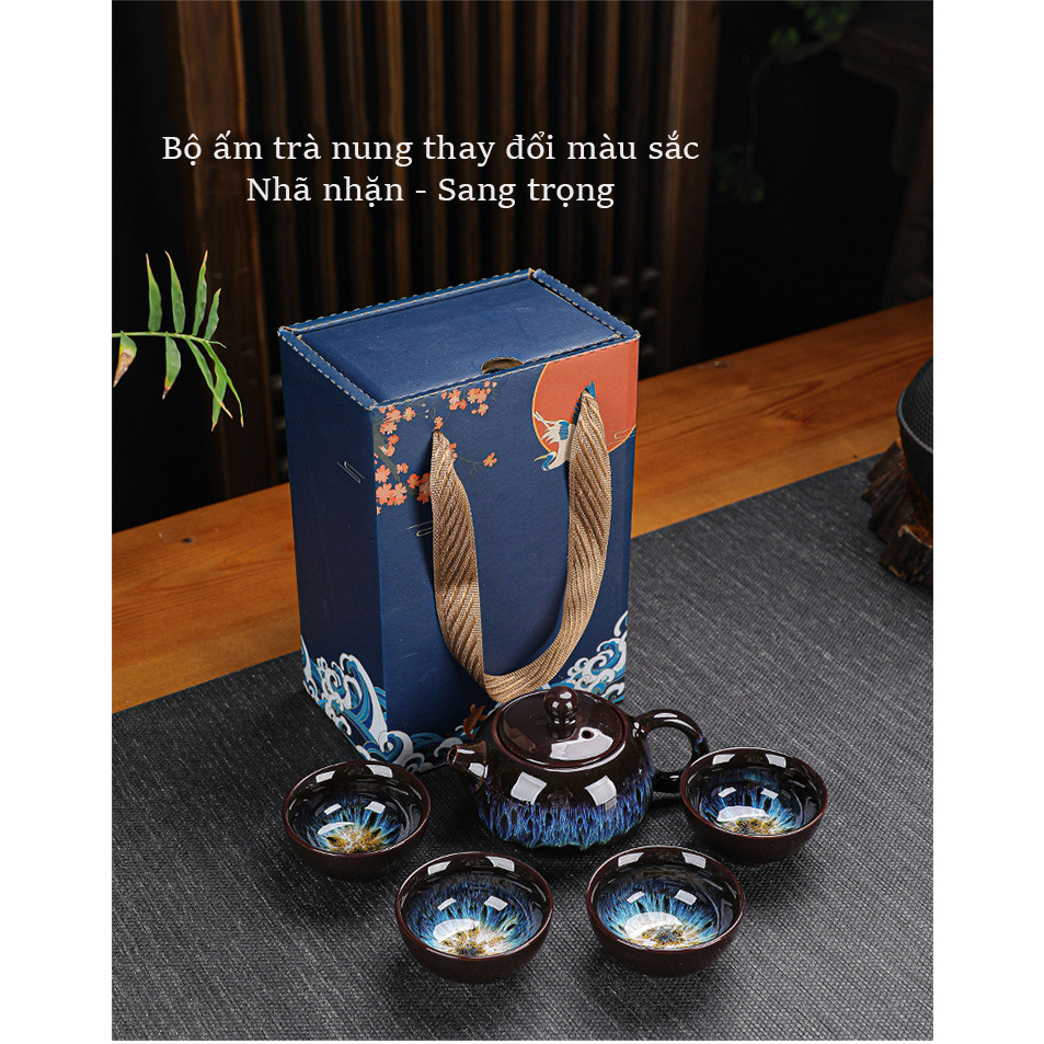 Bộ ấm chén ngọc thạch cao cấp  (màu xanh, màu nâu đen)