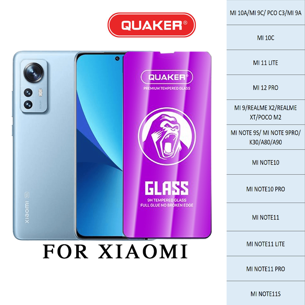 Kính cường lực Xiaomi full màn Quaker MI10A MI10C MI11LITE MI12PRO POCOM2 MI NOT11S A80 A90 MI NOT11