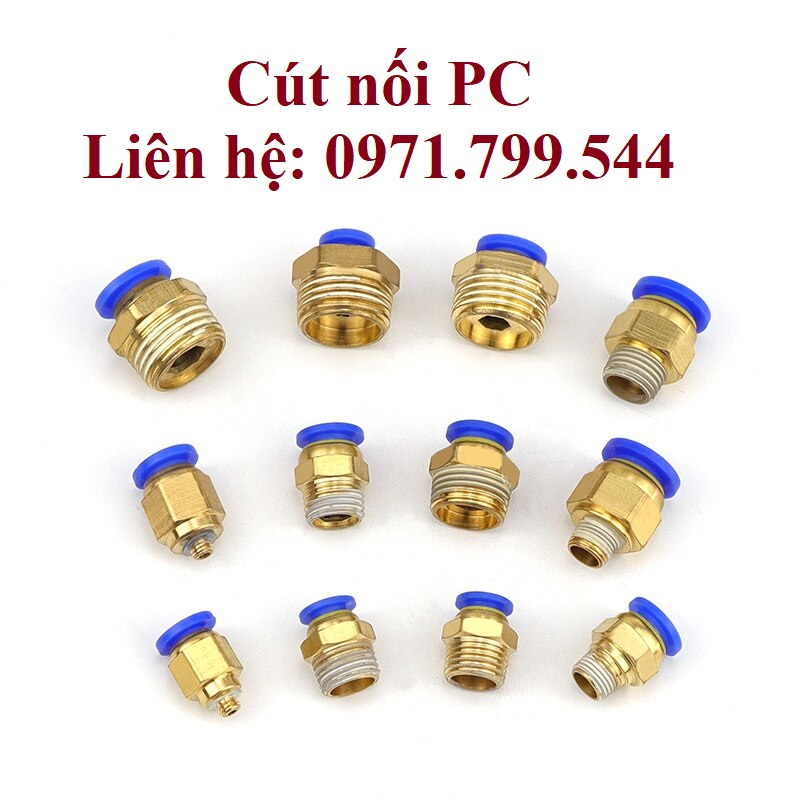 Cút nối PC thẳng ren ngoài khí nén, phun sương đầy đủ kích thước ống và ren hàng xịn giá sỉ