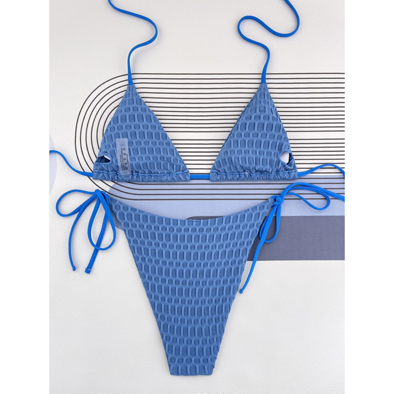 Bikini dáng tam giác thun đáp nhung xanh ngọc 2M0070