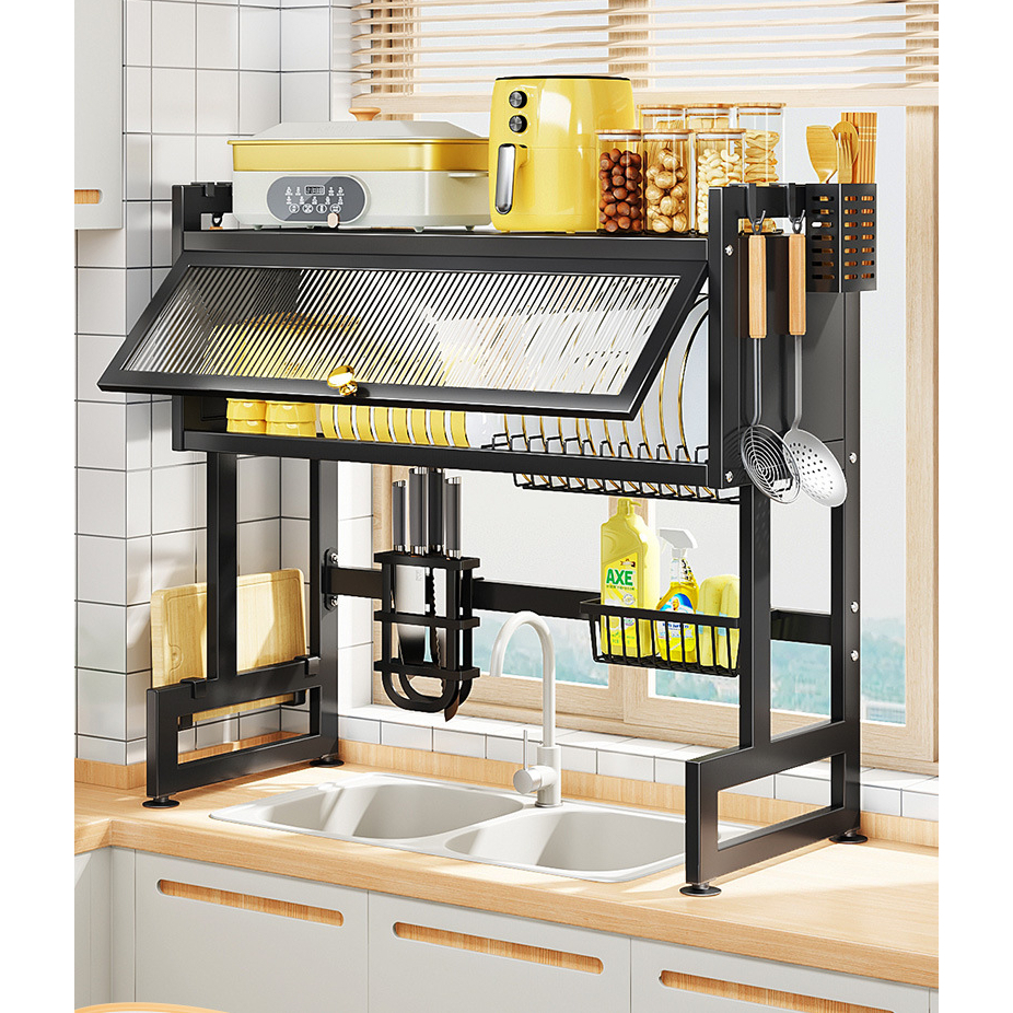 Kệ Chén, Kệ Để Bát Đũa Dao Thớt Thông Minh Có Cửa Chắn Bụi, Chân Thép Carbon chữ L đôi chịu lực lớn nhập khẩu cao cấp
