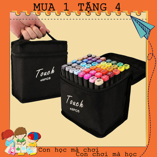 Bộ bút màu-bút dạ 48 chi tiết cho bé tập tô bút màu touch mark cool coco pison marker có túi đựng