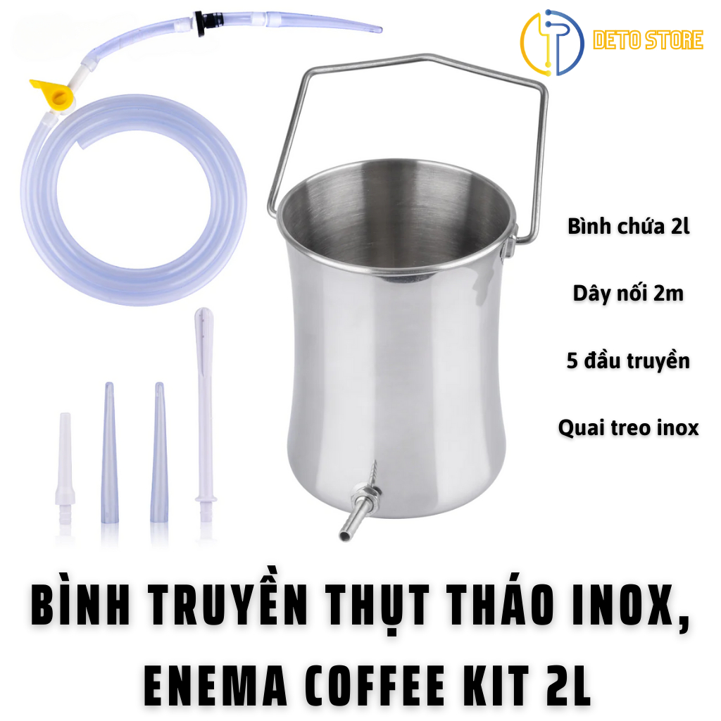 Thụt tháo đại tràng, Bộ thải độc cà phê Inox 304, Bình truyền INOX thụt tháo đại tràng, enema coffee kit thép không gỉ
