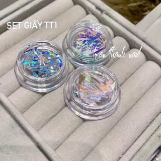 Giấy thuỷ tinh nail trang trí móng set 3 hũ giấy dạ quang galaxi kim tuyến