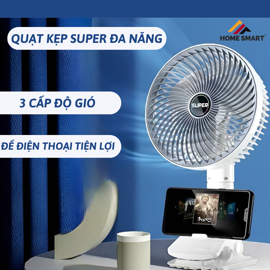 Quạt Kẹp Đa Năng Để Bàn SUPER 3IN1 KẸP BÀN, Kẹp Điện Thoại Hoặc Gắn Bàn Quạt Cầm Tay Nhỏ Gọn Tiện Dụng