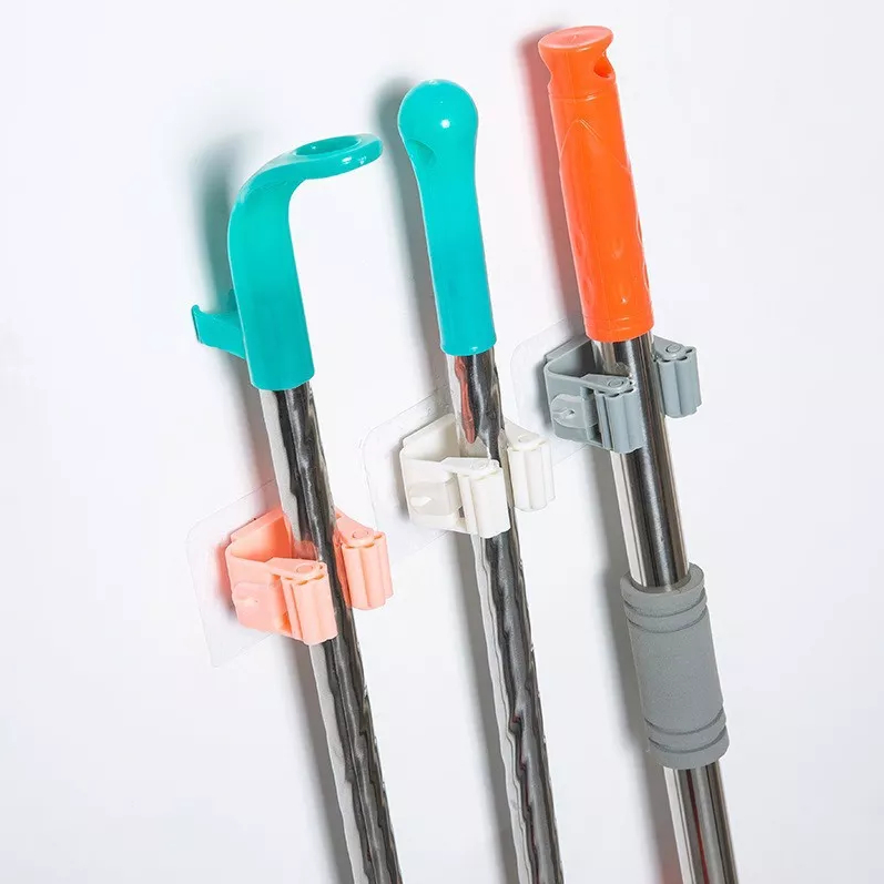 Móc dán tường kẹp giữ cây lau nhà, móc treo chổi dán tường kẹp cây lau nhà chịu lực 6kg