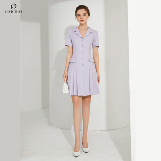 Váy / đầm ôm a xếp ly, cổ vest tím pastel sang trọng_𝐂𝐈𝐕𝐈𝐂𝐇𝐈𝐕𝐈