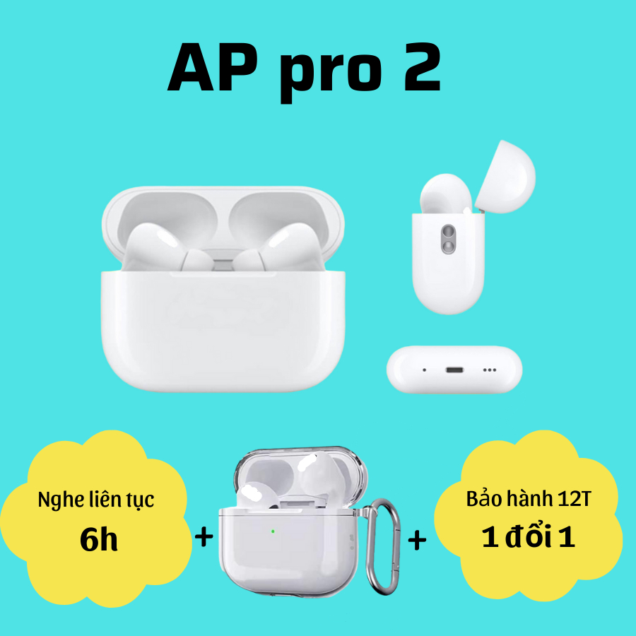 Tai Nghe Bluetooth Pro 2 (TẶNG ỐP) Vuốt Tăng Giảm Âm Lượng , Tai Nghe Không Dây Âm Thanh Chuẩn Định Vị Đổi Tên Bass căng