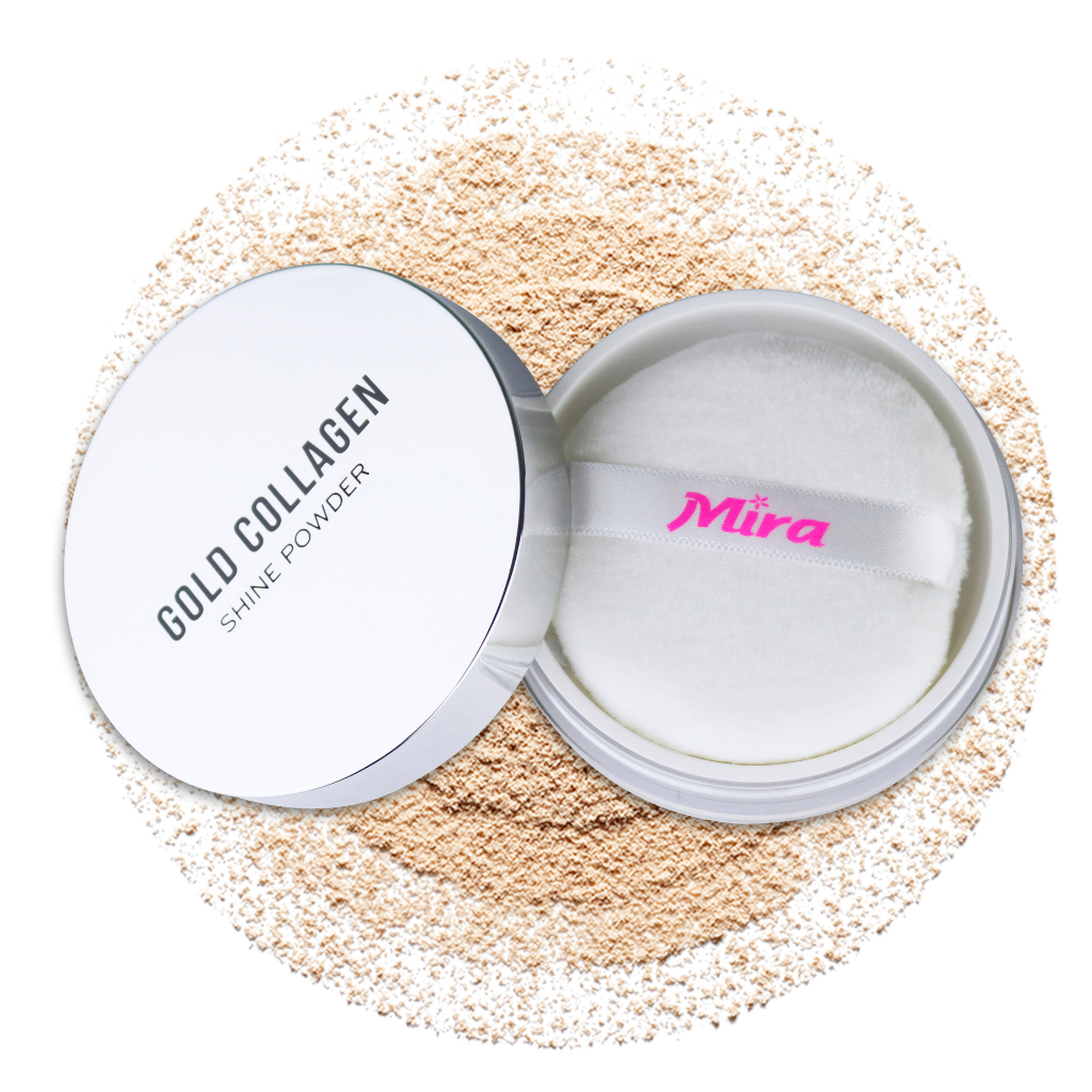 Phấn phủ bột kiểm dầu, trắng mịn Mira Aroma Gold Collagen Shine Powder 18g