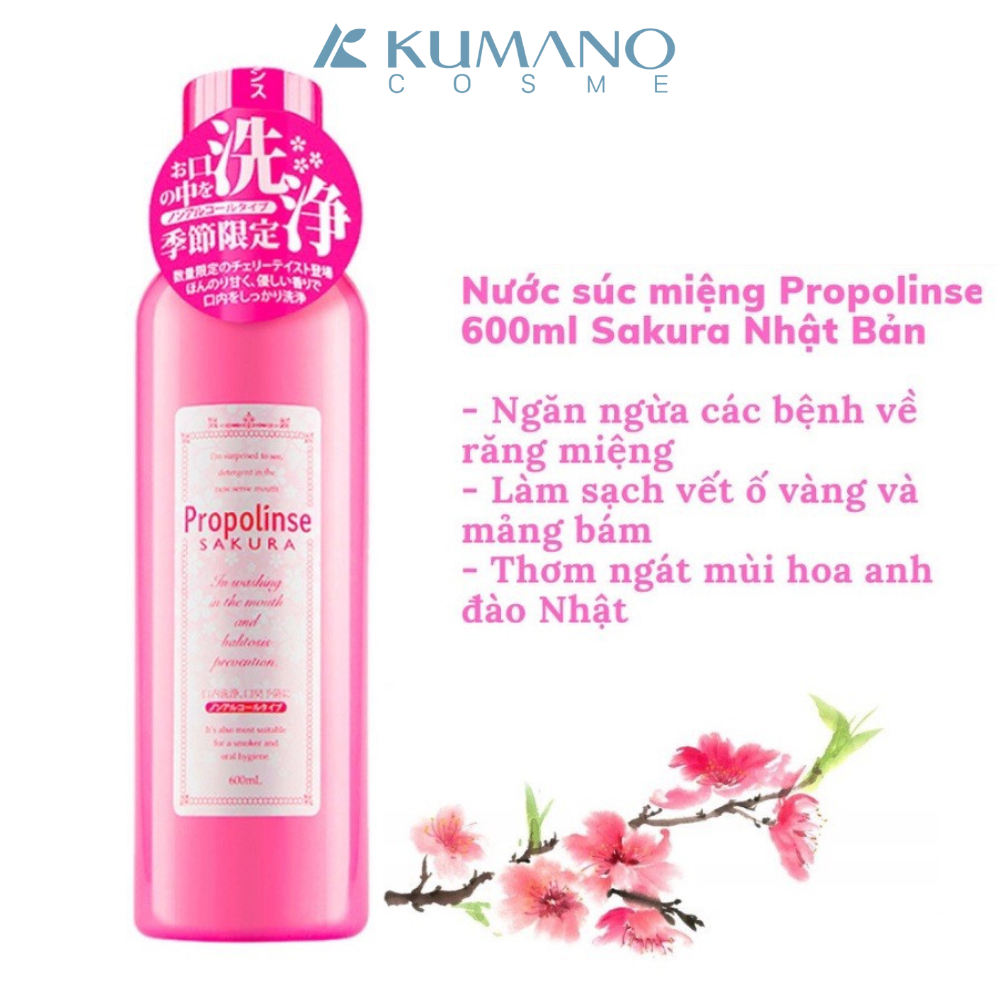 Nước súc miệng Propolinse Nhật Bản giúp làm sạch, giảm mảng bám, ngừa hôi miệng 600ml - Kumano Cosme