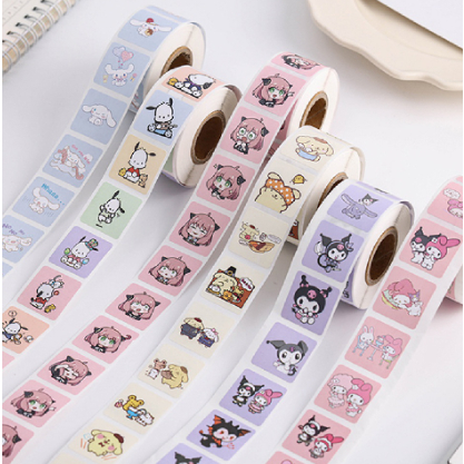 Cuộn 50 Miếng Băng Dính Hoạt Hình Cún Sanrio ers Kuromipacha Dễ Thương Anya Spy Family Cinnamoroll My Melody Kuromi Puri