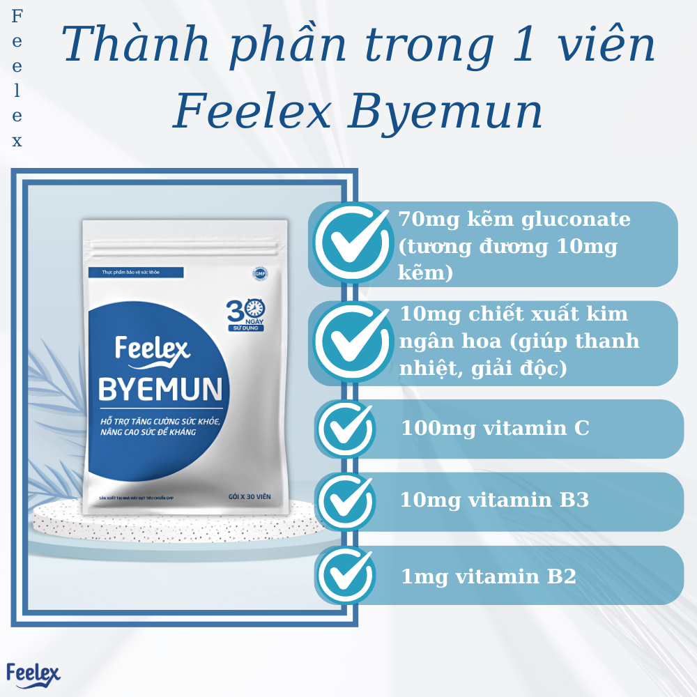 Combo Viên Uống Feelex VTM Vitamin C Và Viên uống Feelex Byemun Hỗ Trợ Tăng Đề Kháng, Làm Đẹp Da 30 Ngày Uống