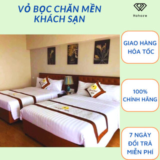 Vỏ bọc chăn mền trắng sọc 3cm cho khách sạn, chăn lồng ruột khóa kéo Riotex, áo bọc mền khách sạn vải cotton T300