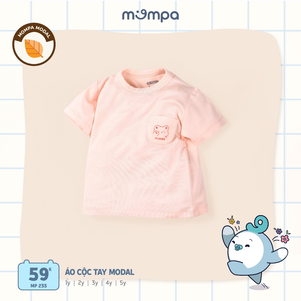 Áo cộc tay cài vai Mompa chất cotton cho bé
