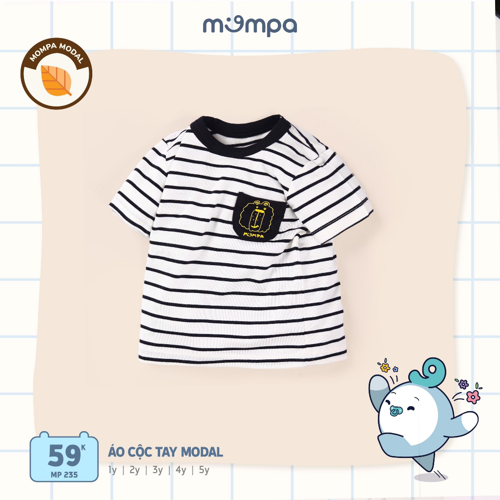 Áo cộc tay cài vai Mompa chất cotton cho bé