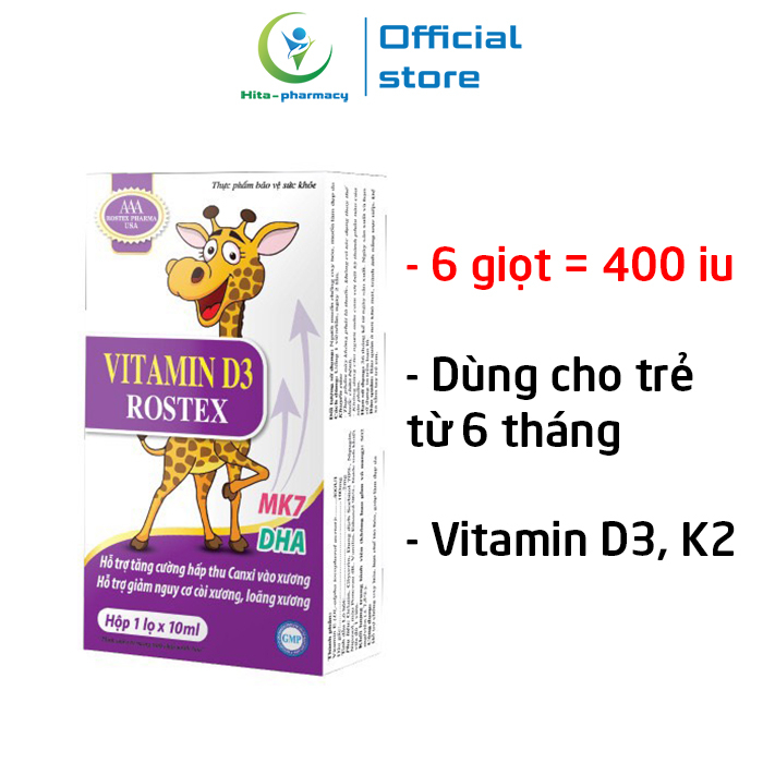 Vitamin D3 ROXTECH giúp tăng cường hấp thu canxi, chắc khỏe xương răng cho bé - Chai 10ml (Vitamin D3 Rostex)