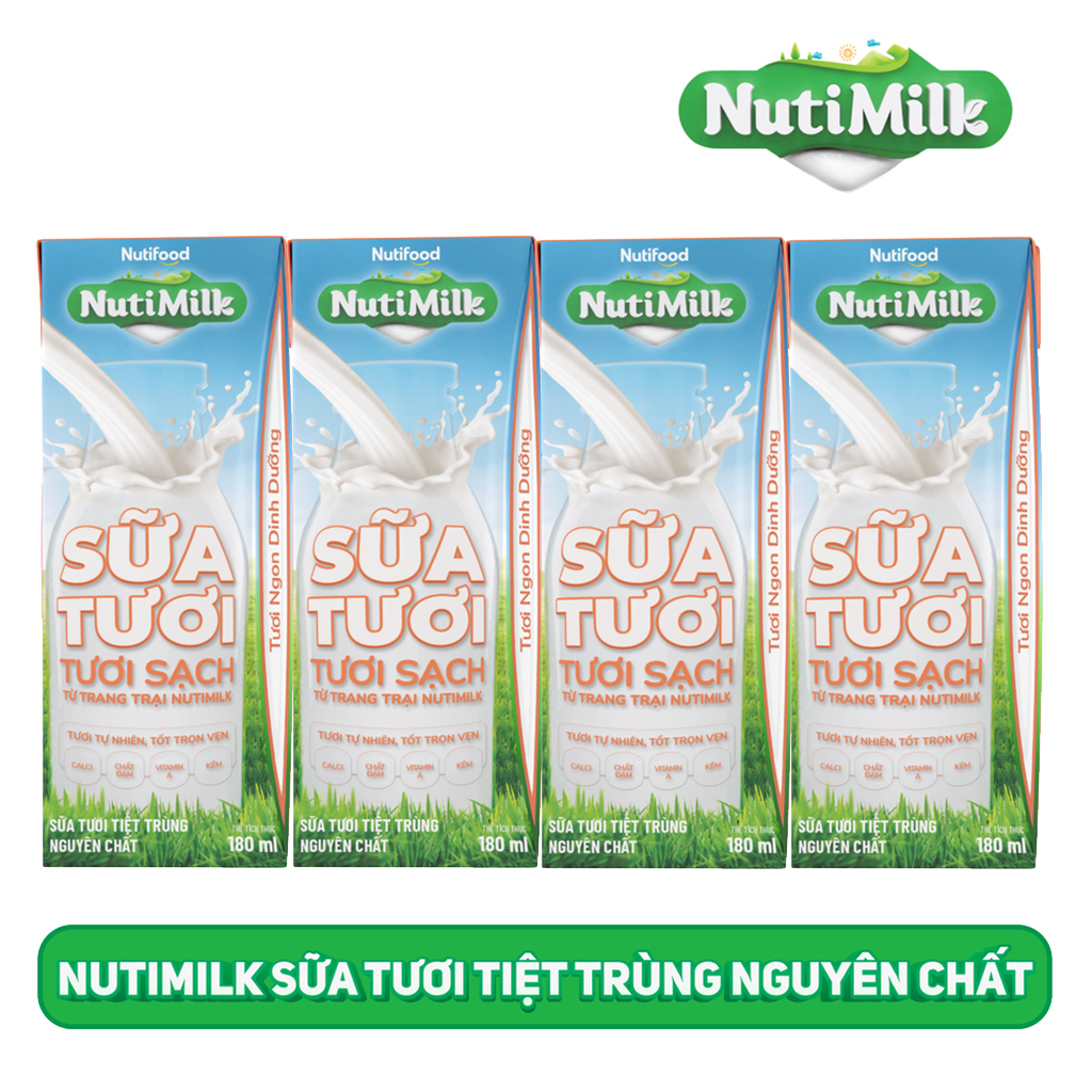 Thùng 12 Lốc Sữa Tươi Tiệt Trùng Tươi Sạch Không Đường Nutimilk 180ml-TUH