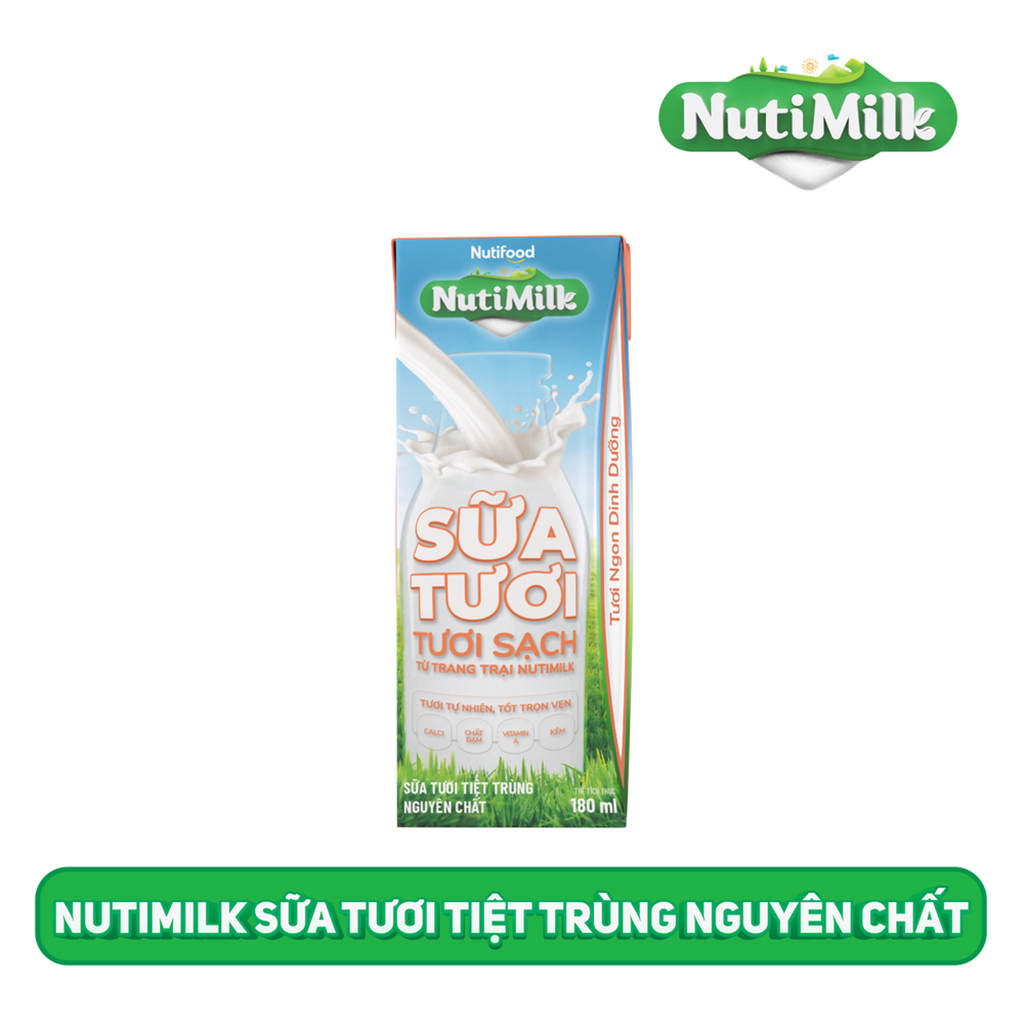 Thùng 12 Lốc Sữa Tươi Tiệt Trùng Tươi Sạch Không Đường Nutimilk 180ml-TUH
