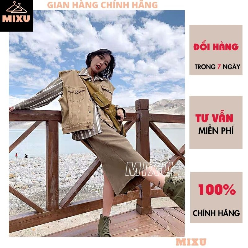 Áo gile bò tua rua túi hộp năng động form rộng, Áo khoác jean ba lỗ cá tính phong cách hàn quốc thời trang trẻ - MIXU