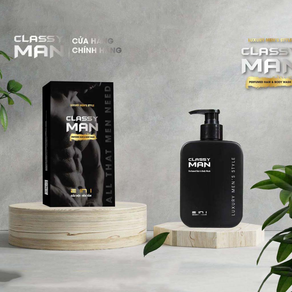 Dầu gội sữa tắm 2 trong 1 cho nam Classy Man 300ml hương nước hoa nam tính ngăn gàu, ngừa mụn, mềm da