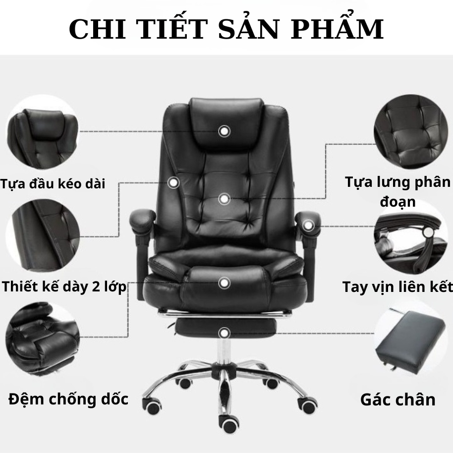 Ghế Văn Phòng Chân Xoay Hàng Nhập Khẩu Cao Cấp, Ghế Văn Phòng Massage Ngả Lưng Cho Giám Đốc