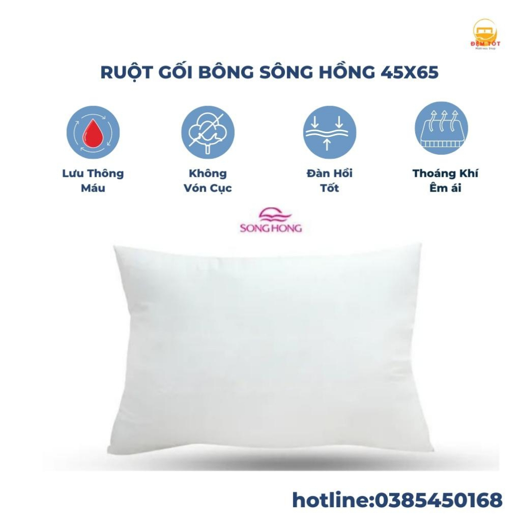 Ruột gối đầu sông hồng tinh khiết kích thước 45X65