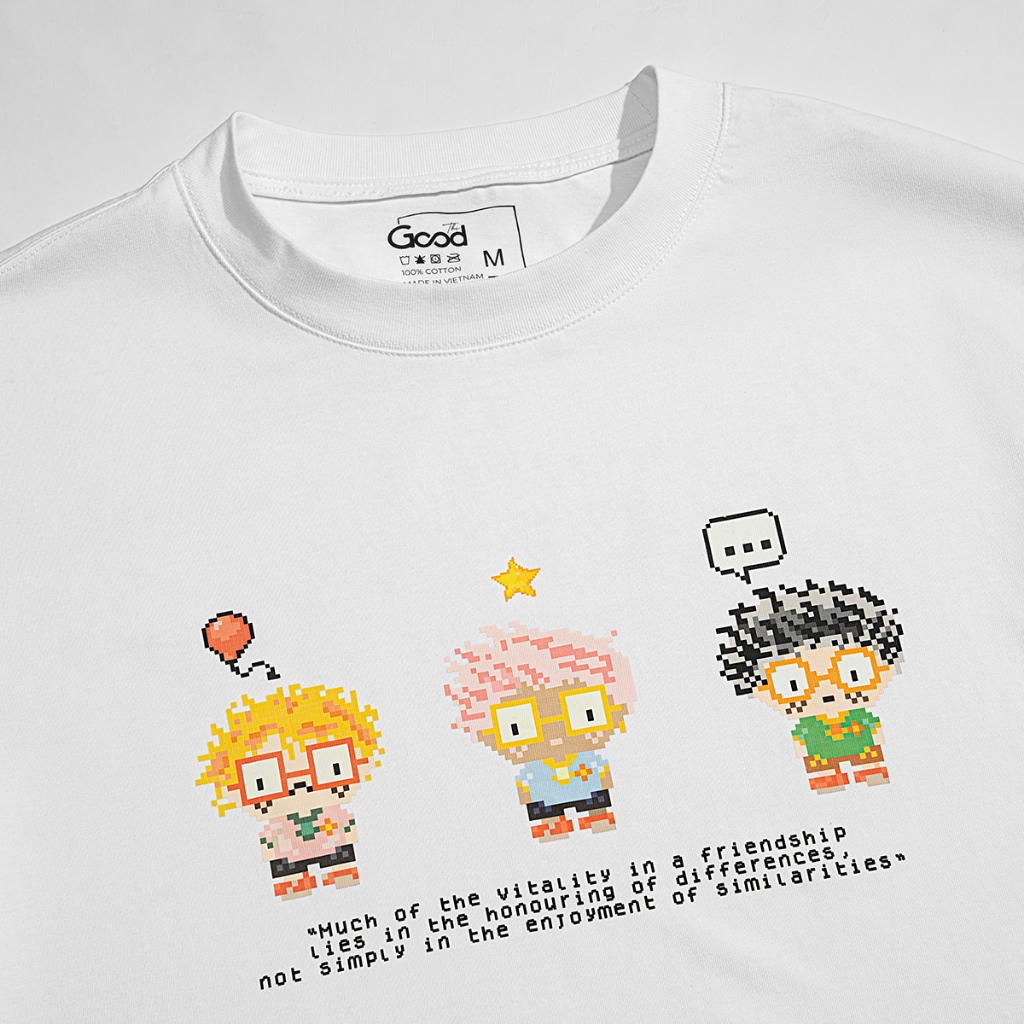 Áo Phông THE GOOD “My Friends” Cổ Tròn Tay Lỡ, Áo Thun Họa Tiết Hoạt Hình 2 Màu Đỏ Trắng