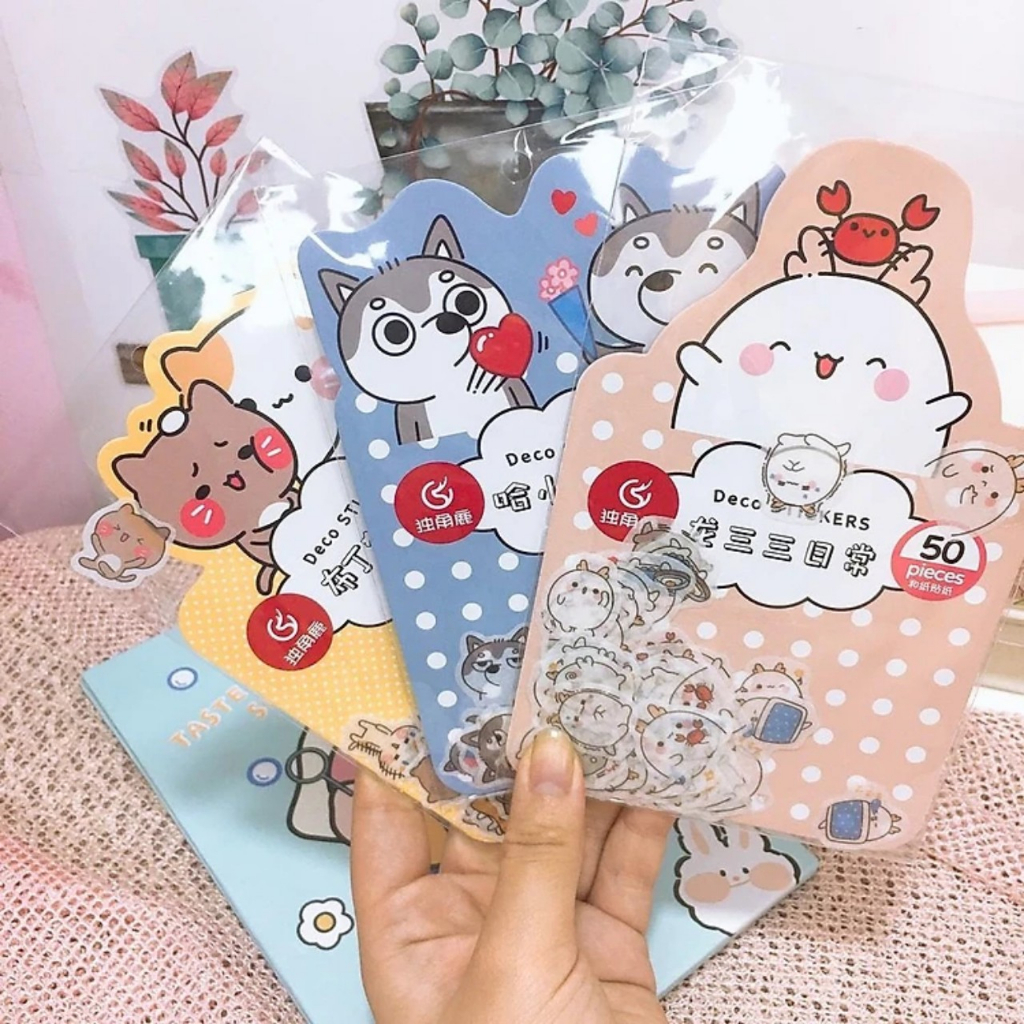 Túi 50 sticker hình thú cute