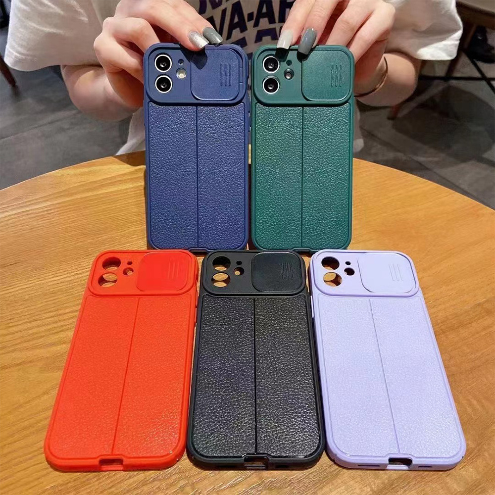 [ Xanh Ngọc, Đỏ] Ốp iPhone giả da nắp trượt bảo vệ camera, ốp lưng iPhone chống va đập