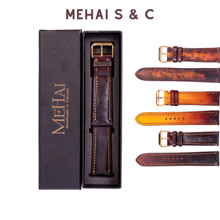 Mhdb01-dây đồng hồ da bò vintage-khâu tay thủ công mehai size 20mm, 22mm