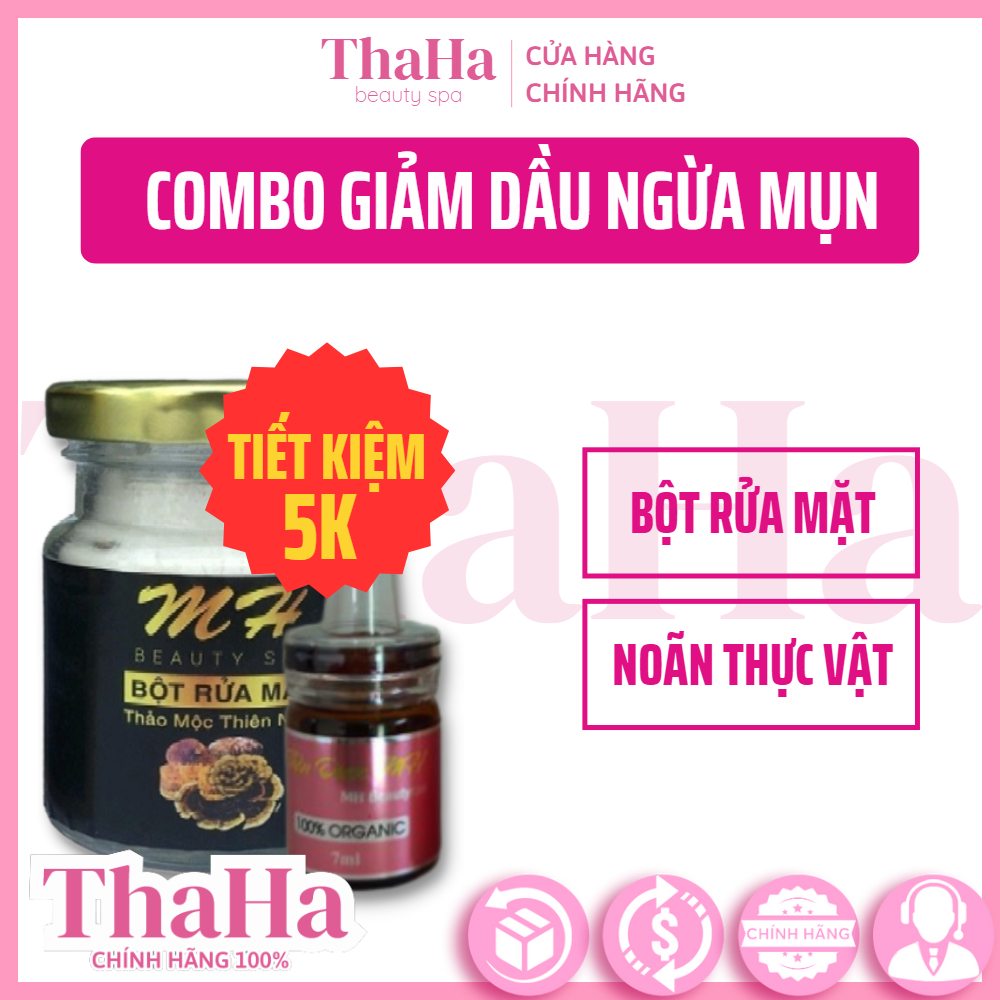 COMBO GIẢM DẦU NGỪA MỤN. Bột rửa mặt thảo mộc, noãn thực vật giảm mụn mờ thâm, dành cho da dầu mụn