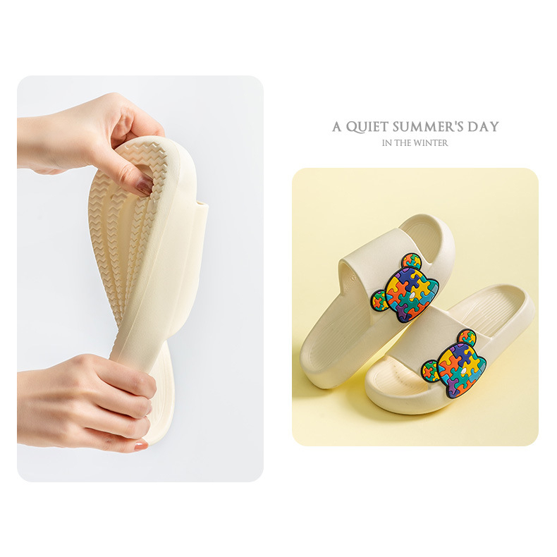 Dép bánh mì, dép quai ngang nam nữ hình gấu bearbick nhiều màu mẫu mới hot trend 2023 - Xanh, Vàng, Trắng