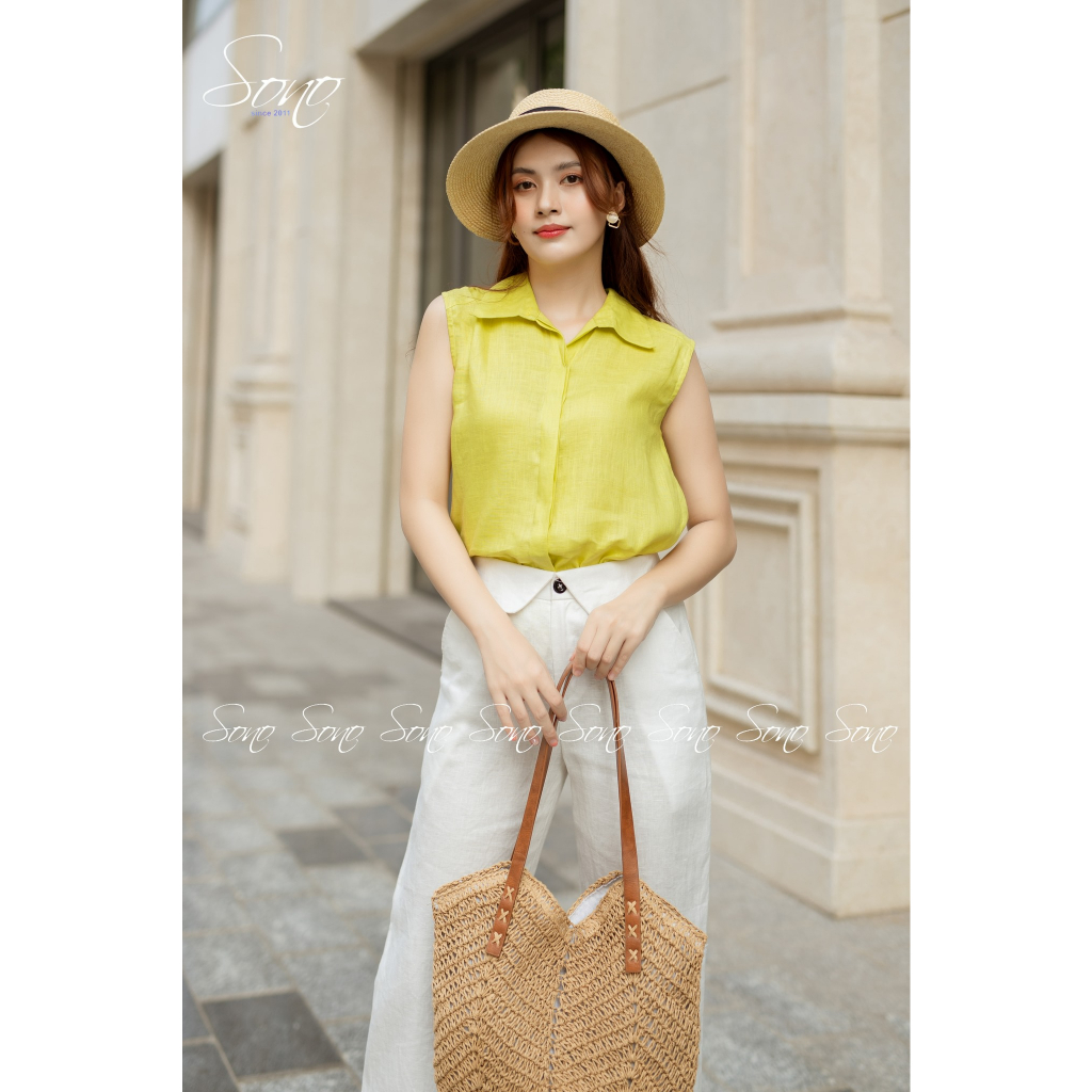 Sono - Áo Sơ Mi Chất Liệu Linen Sát Nách Công Sở Trẻ Trung