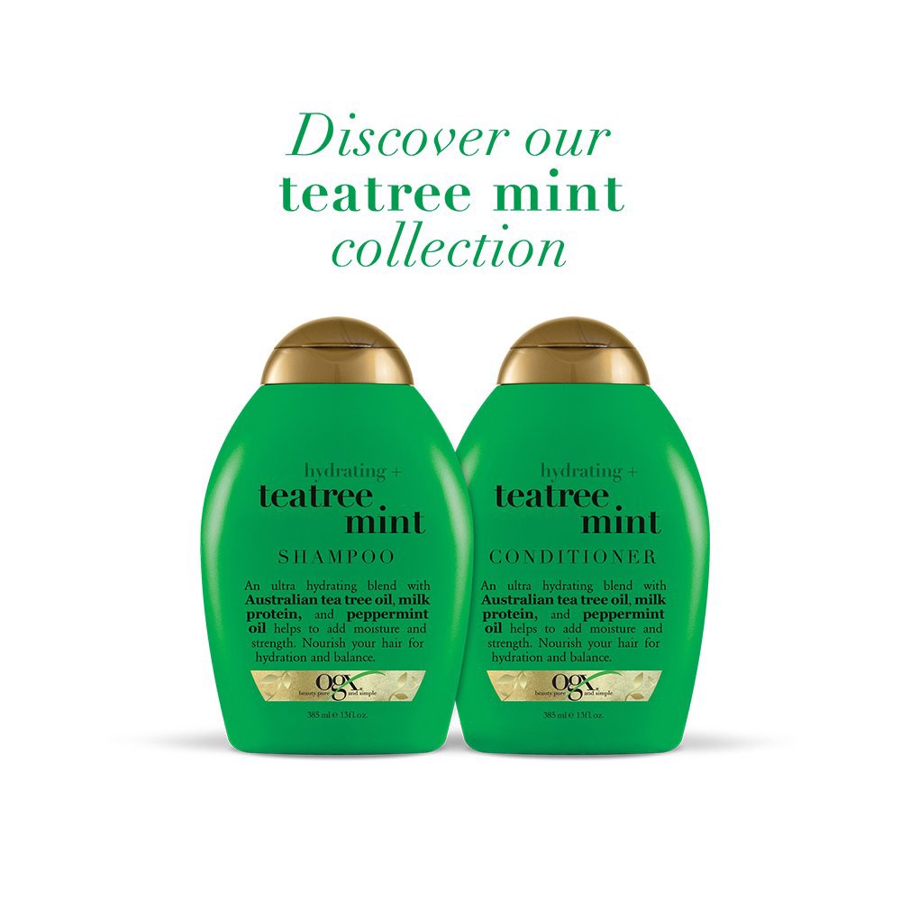Dầu gội và xả dưỡng ẩm siêu mượt OGX Hydrating + Tea Tree Mint