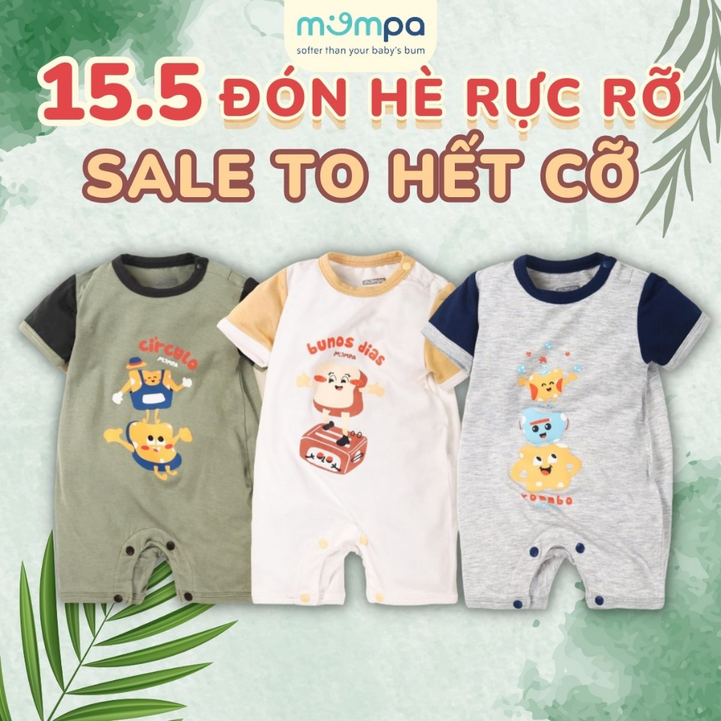 Bộ Bodysuit sơ sinh cho bé Mompa 0-9 tháng vải Modal cúc vai cộc tay mềm mại thấm hút co giãn 408